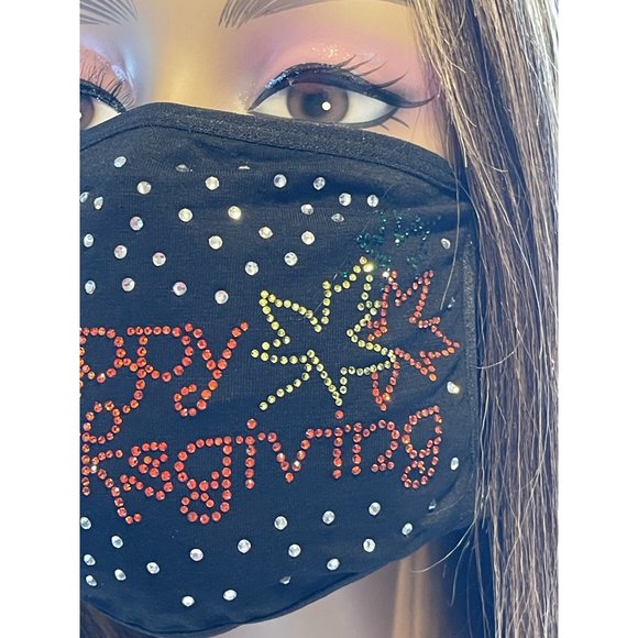 Happy Thanksgiving Bling Rhinestone Face Mask - Picture 10 of 10